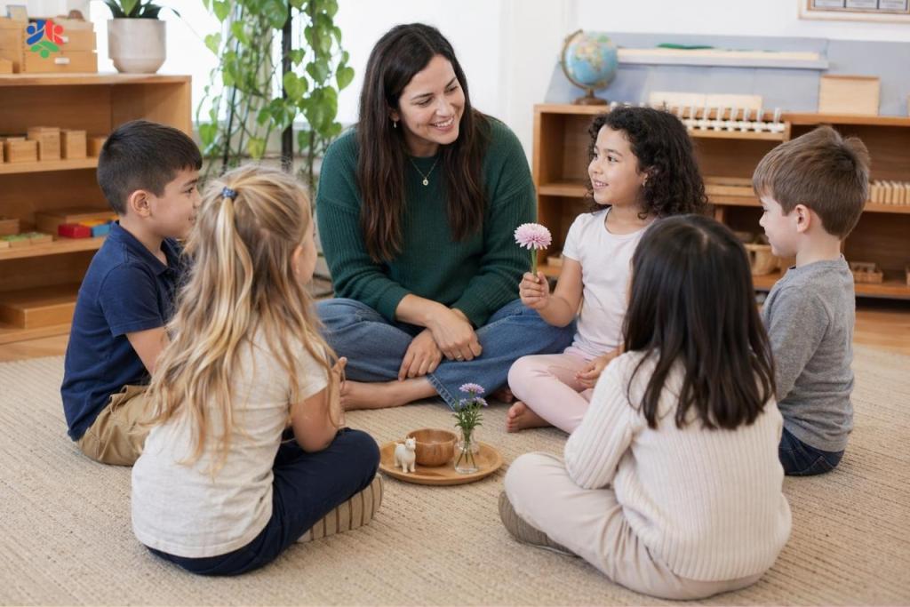 Educators in circle with children