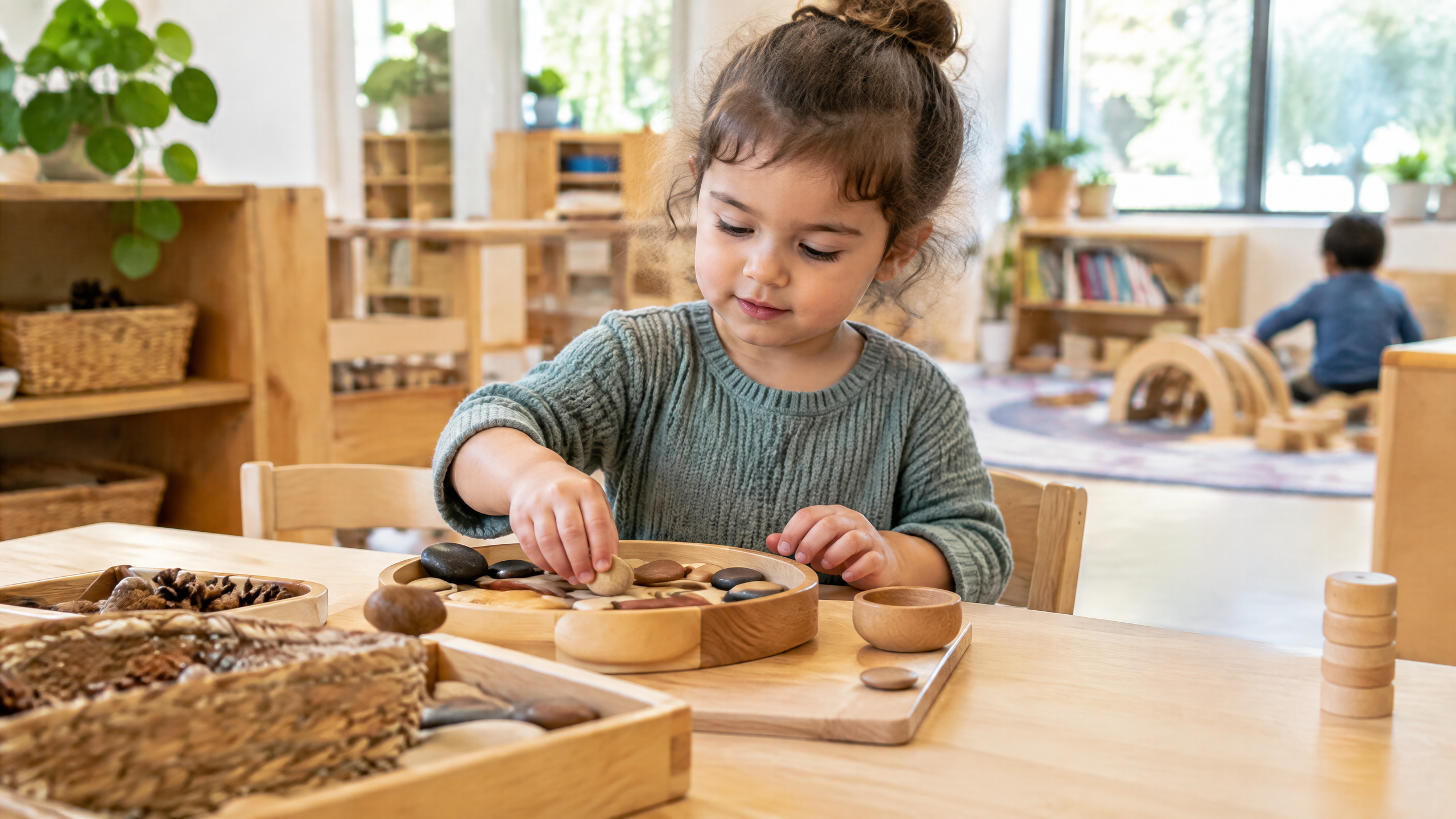 Young child engaged in a childcare classroom activity